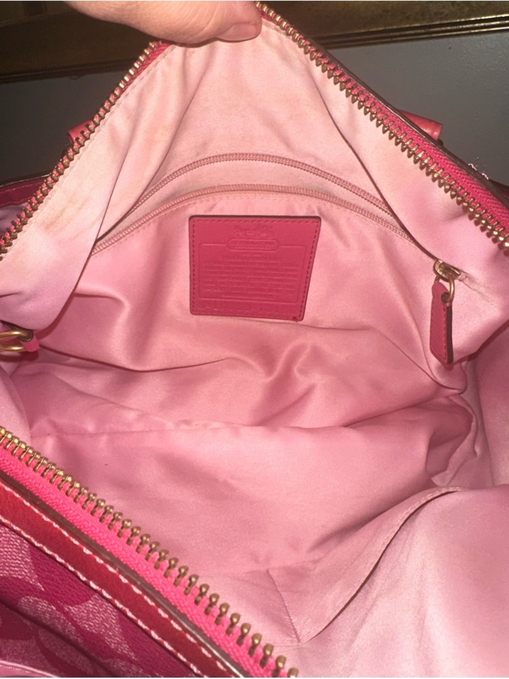 Coach Pink Signature Stripe Satchel with Cream Accents - Picture 8 of 8